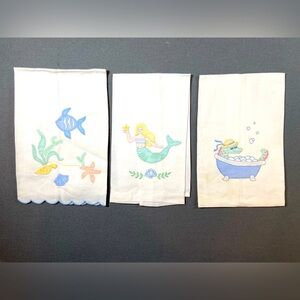 Hand‎ Embroidered Tea Towels for Guest Linen water theme 3
